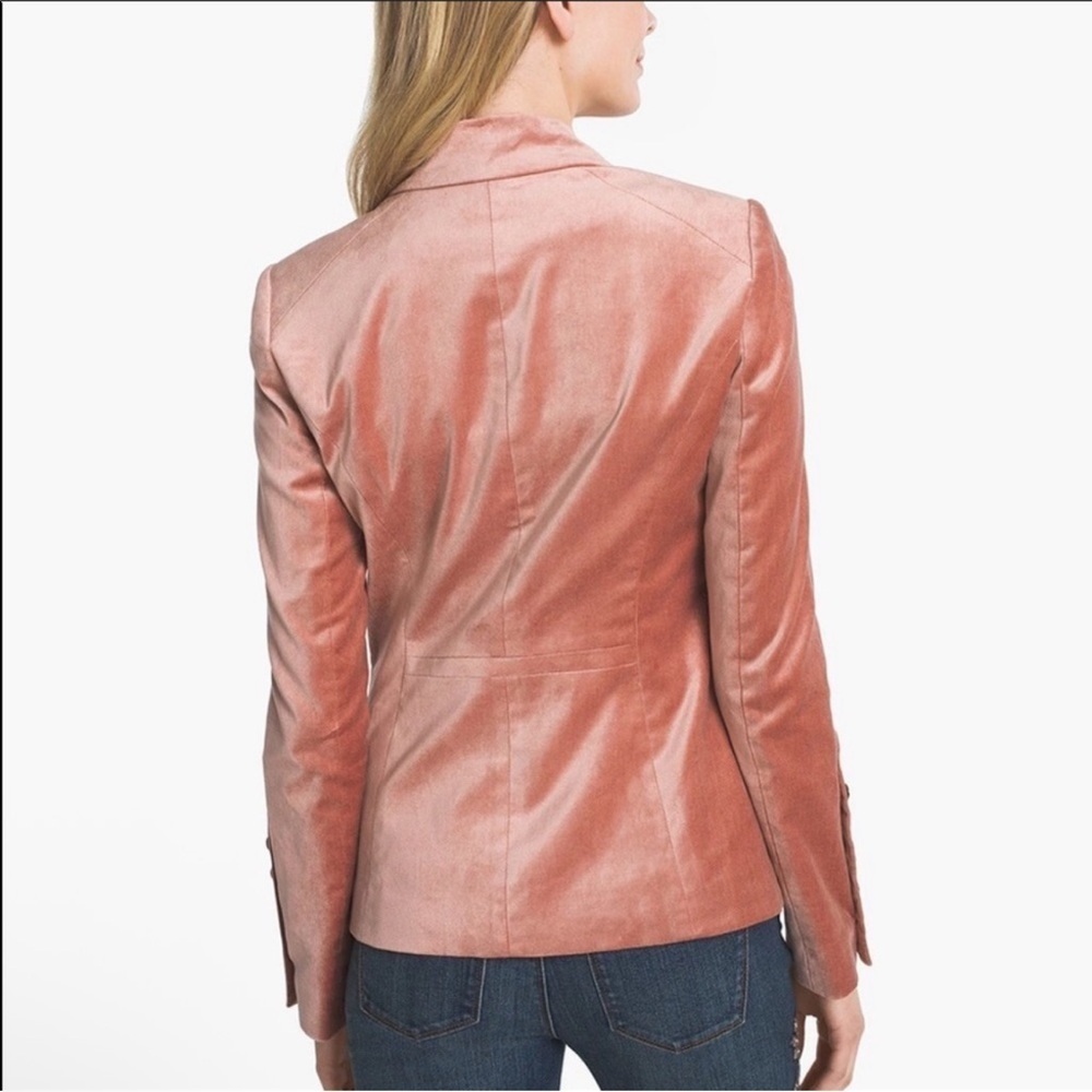 White House Black Market Plush Pink Velvet Long Sleeve Blazer size 0 - Picture 11 of 13